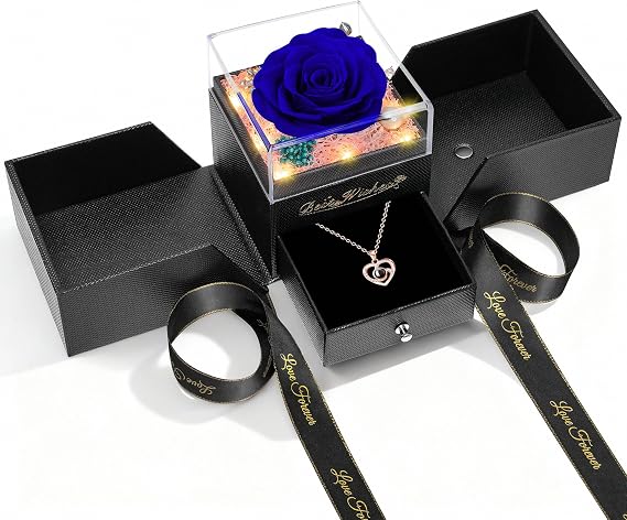 Preserved Flower for Delivery,Birthday Gifts for Women,Christmas Rose Gifts | Light Up Rose Flower With Necklaces for Women,Stocking Stuffers Gifts for Mom Wife Grandma Anniversary Valentines Gifts