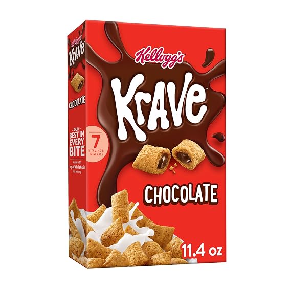 Kellogg's Krave Breakfast Cereal, Chocolate, Good Source of Fiber, 11.4 oz Box