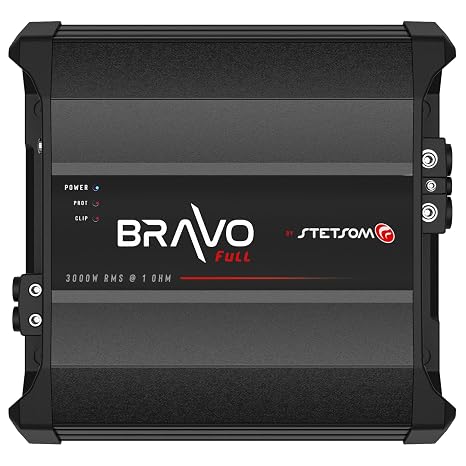 Stetsom Bravo Full 3000 1 Ohm Mono Car Amplifier 3000.1 3K Watt RMS 1Ohm Stable Car Audio HD Sound Quality, Crossover & Bass Boost, Car Stereo Speaker Subwoofer MD, Smart Cooler