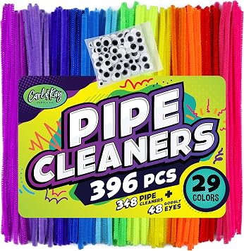 348 Pipe Cleaners Plus 48 Googly Eyes - Colored Chenille Stems for Kids Craft - Fuzzy Stems in 29 Colors
