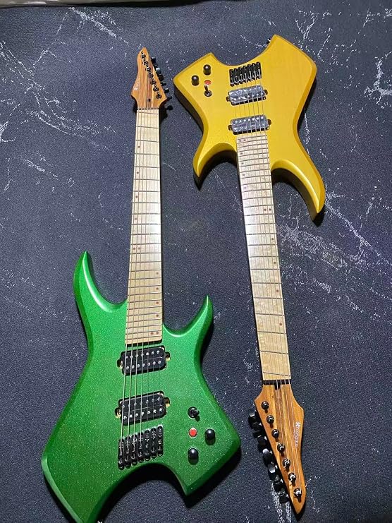 Fanned Frets 648mm-670mm 7 Strings Metallic Green Electric Guitar Red Dot Inlay, Fluorescent Neck Side Dot, Red Kill Switch, Africa Mahogany,Round End Frets