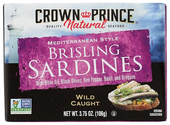Crown Prince Brisling Sardines, Mediterranean Style, 3.75-Ounce