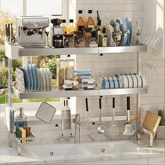 3-Tier Stainless Steel Over-the-Sink Dish Drying Rack, Expandable