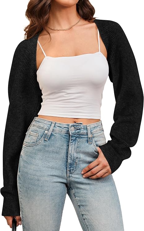 Arach&Cloz Women's Wool Blend Bolero Shrug Fall Fashion Cropped Cardigans | Soft & Breathable, Cropped Cardigan Sweater, Long Sleeve, Open Front, Bolero Shrug, Daily Casual, Fall Clothes