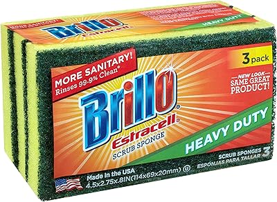 Brillo Heavy Duty Estracell Sponges, Premium Long Lasting, 3 Count Pack of 1