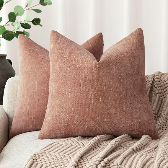 Foindtower Solid Textured Chenille Throw Pillow Covers 24x24,Dusty Pink