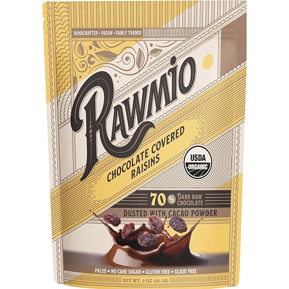 Rawmio Chocolate Covered Raisins - Organic, Raw, Vegan, 70% Dark Chocolate, 1 Pack, 2 oz.