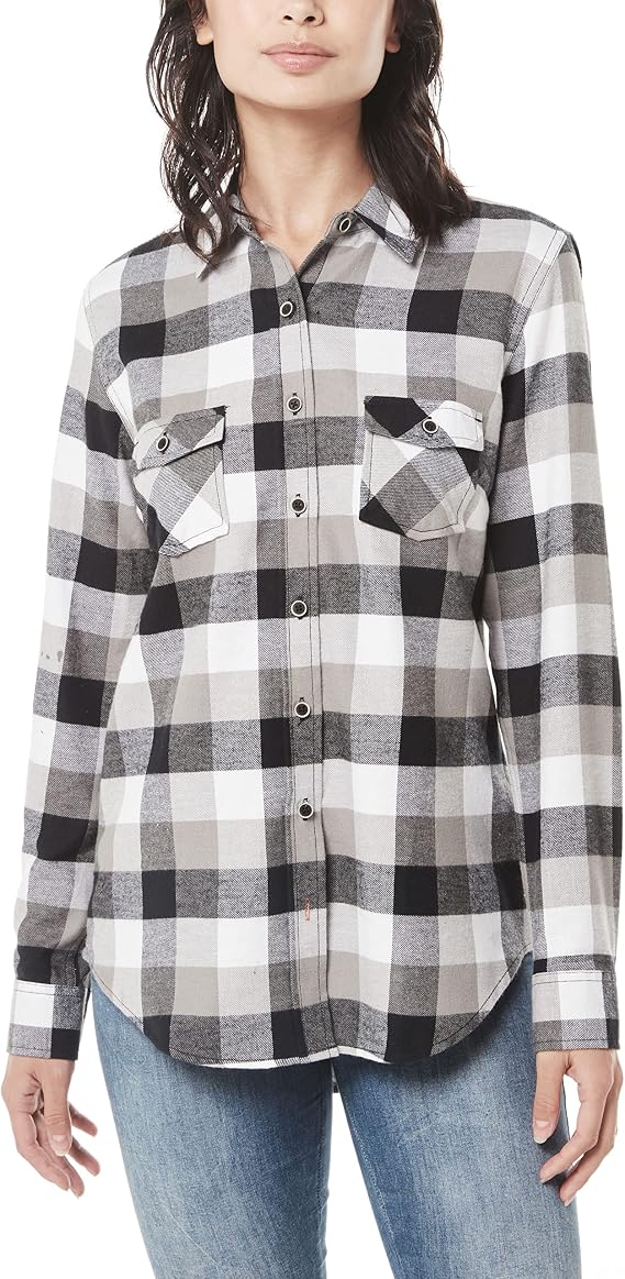 Weatherproof Vintage Womens Casual Soft Brushed Plaid Button-Down Flannel Shirt