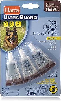 Hartz UltraGuard Flea & Tick Drops for Dogs & Puppies 61-150lbs - 3 Monthly Treatment