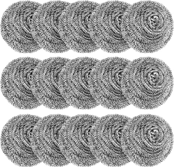 15 Pack Steel Wool Scrubber, Metal Kitchen Scrubbing Sponges, Dishwashing Scouring Pads Heavy Duty, Premium Stainless Steel Scrubbers for Cleaning Dishes Pots and Pans Bathroom Oven (Sliver) by VOPTON