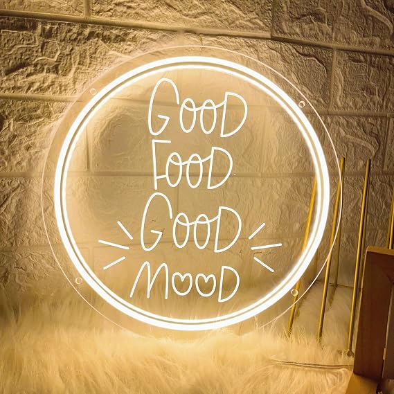Good Food Good Mood Neon Sign, Food Neon LED Signs for Wall Decor, Dimmable Good Food Good Mood Neon Light with USB Powered for KitchenSnack Shop, Restaurant, Fast Food
