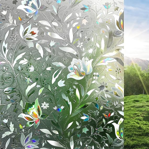rabbitgoo Window Privacy Film, Stained Glass Cling, Tulip 17.5" x 78.7"