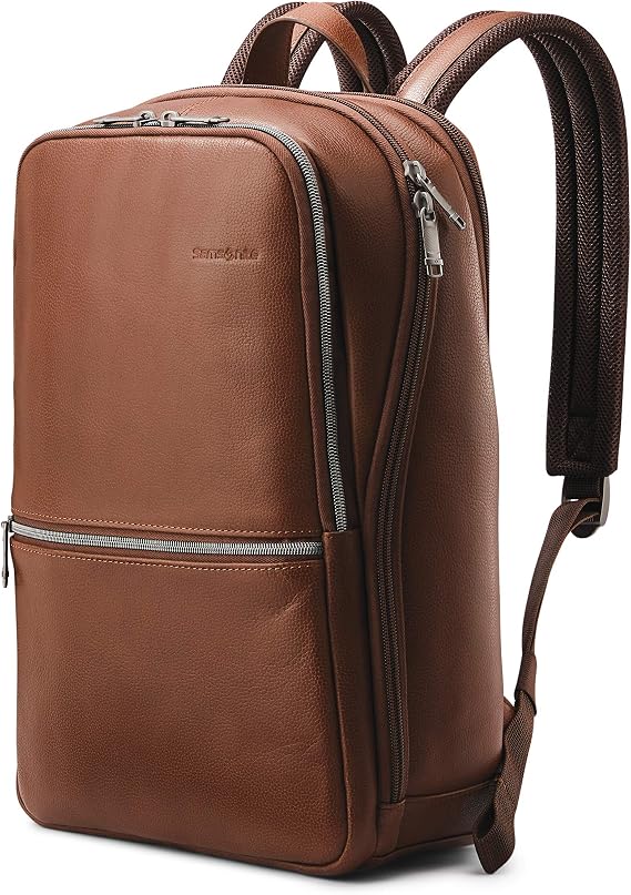 Samsonite Classic Leather Slim Backpack, Cognac, One Size, Classic Leather Slim Backpack