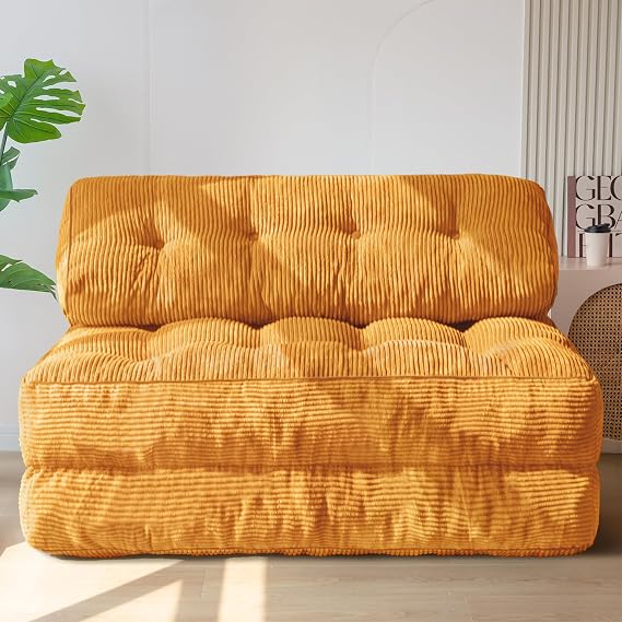 MAXYOYO Folding Sofa Bed, Convertible Sleeper Chair with Pillow Foldable Mattress with Back Support, Portable Fold Out Chair Bed Comfy Floor Sofa Lounge for Living Room Bedroom, Orange,Double