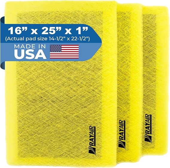 RAYAIR SUPPLY 16x25 Replacement Filter Pads Compatible with Air Ranger | Air Cleaner Media Refills, Designed to Fit 16x25x1 Filter Frame, Yellow, 3-PACK, Made in USA