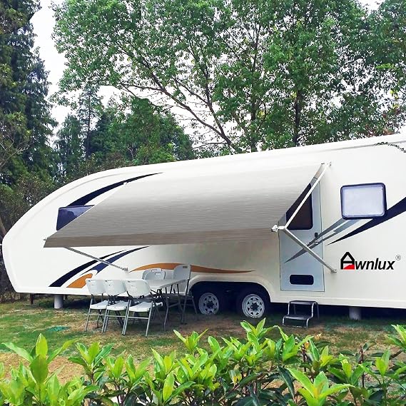 Awnlux RV Awning Fabric Replacement Heavy Duty Vinyl(10' (Fabric 9'2"),Gray Ombre White)