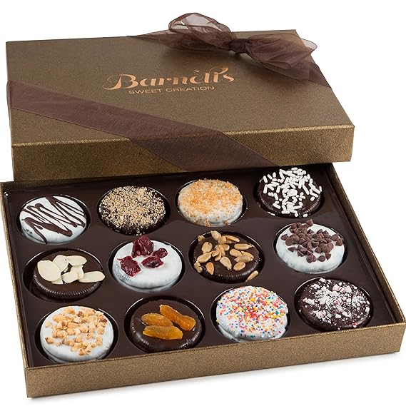 Barnetts Gift Basket, 12 Chocolate Covered Cookies Gourmet Candy Box Baskets for Dad, Men, Husband, Father, Grandfather, Son, Brother, Prime Food Delivery, Gifts for Him