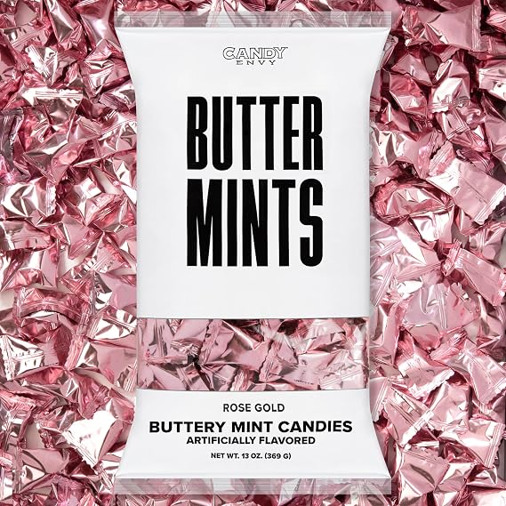 Rose Gold Foil Buttermints - 13 oz. Bag - Approximately 100 Individually Wrapped Mint Candy