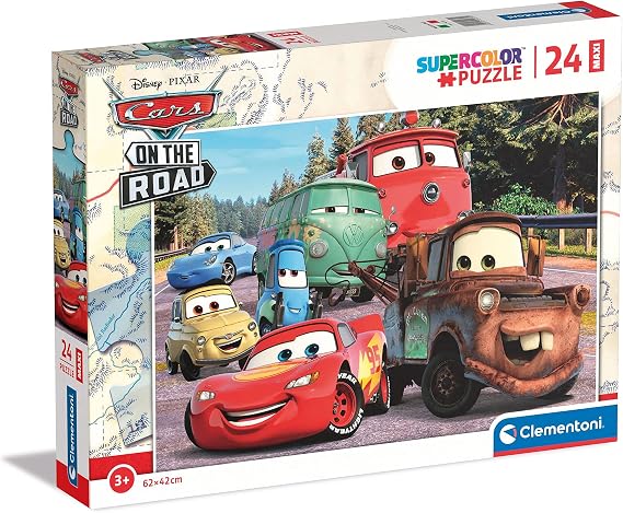 Clementoni - 24239 - Supercolor Puzzle - Disney Pixar Cars On The Road - 24 Maxi Pieces, Jigsaw Puzzle for Kids Age 3, Puzzle Cartoon, Made in Italy