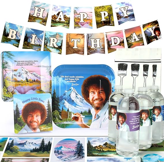 Bob Ross Party Supplies (Standard) Classic Happy Birthday Decorations, Graduation, Retirement, Art Party, 66 Piece Set, by Prime Party