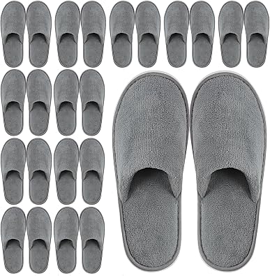 12 Pairs Disposable Slippers,Grey Closed Toe Spa Slippers,Non Slip Hotel Slipper,Soft Coral Fleece Slippers for Women Men,Comfortable House Slipper Bulk for Guests Hotel Home Travel