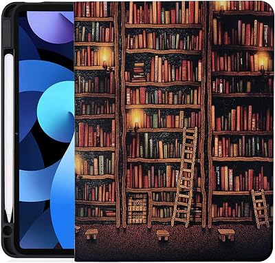 Rotating Case for iPad A16 11th10th Generation 10.9 inch 20252022, Slim PU Leather Folding Multi-Angle Stand TPU Cover, Auto WakeSleep,Pencil Holder, Library Bookshelf