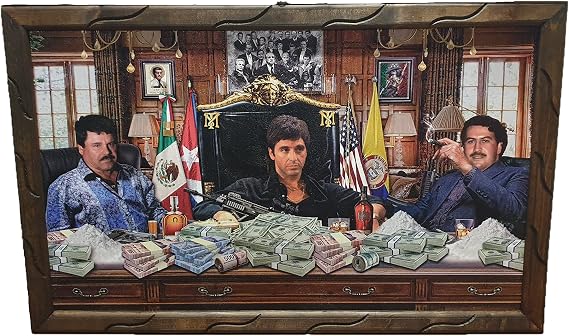 Arimex Scarface Al Pacino El Chapo and Pablo Escobar wooden picture frame 23 x 35 Mobsters man cave painting Wall art Poster. Tony Montana El Chapo Pablo Escobar Art work