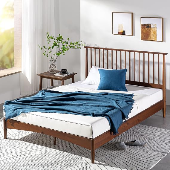 ZINUS Linda Mid Century Wood Platform Bed Frame, Solid Wood Foundation, Wood Slat Support, No Box Spring Needed, Easy Assembly, King,Brown