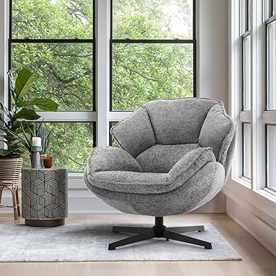 IWMH Swivel Accent Chair for Living Room, Upholstered Armchair with Metal Legs, Lounge Sofa Chair, Comfy Leisure Chairs for Bedroom Reading Gray