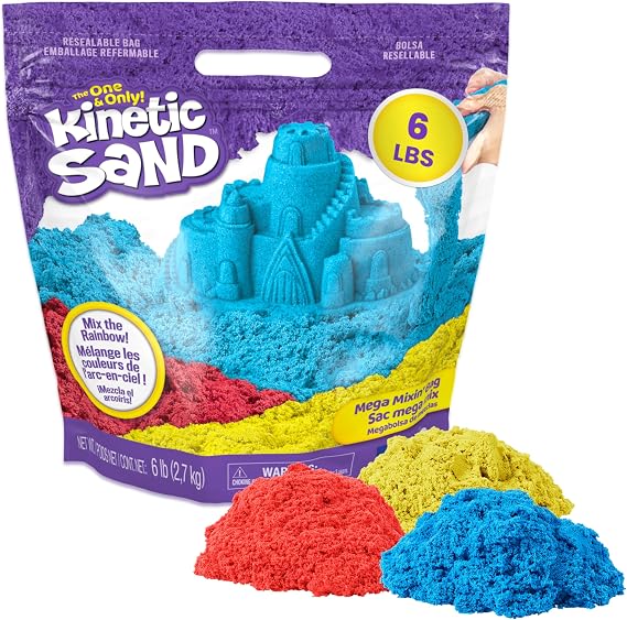 Kinetic Sand 6lb Mega Mixin' Bag , Sensory Toys, Ages 3+ | 2lbs each of Red, Yellow & Blue Play Sand, Mix Primary Colors to Learn, Creative Open-Ended Play, Birthday Gifts for Kids