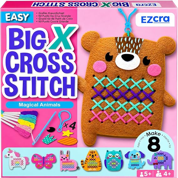 EZCRA Animal Cross Stitch Kit for Kids Ages 5-8 - 8 Beginner Projects
