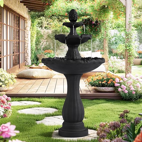 Outdoor Water Fountain, 3-Tier Italian Garden Waterfall Fountain