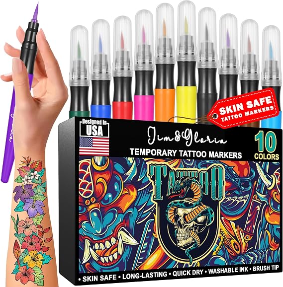 Jim&Gloria Temporary Tattoo Pens Fake Tattoos Painting Kit Removable Face Body Paint Markers for Men Women