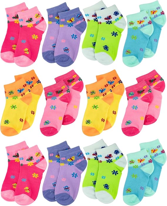 Gelante 12 Pairs Girl Children Toddler Kids Cotton Ankle Socks