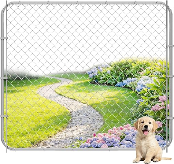 26-72" Wx60 H Chain Link Fence Gate, Anti-Rust Galvanized Garden Fence with Gate, Adjustable Outdoor Fence Gate Kit for 2.26ft Openings with Round Corner Frame for Yard, Patio & Entry