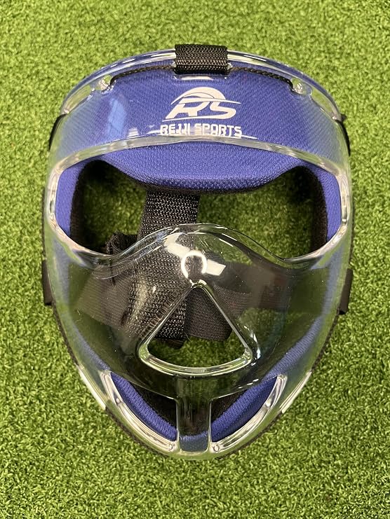 RS Field Hockey Face Mask, Corner Protection, Blue Padding, Clear View