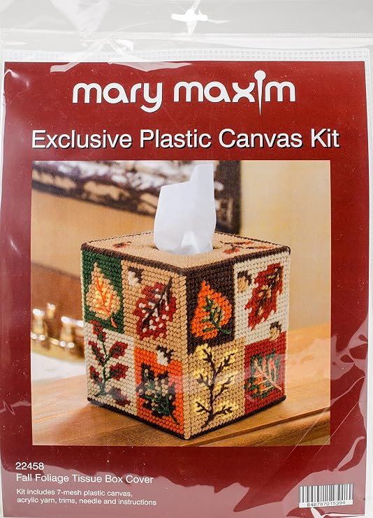 Mary Maxim 22458 Fall Foliage Plastic Canvas Tissue Box Kit, 5"