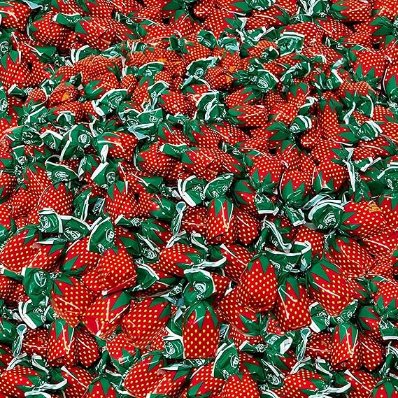 Bulk Bundle Strawberry Hard Candy Filled With Real Fruit Pulp 6 lbs Bon Bons Filled With Real Pulp American Old Fashioned Vintage Candy Individually Wrapped, 96 Oz