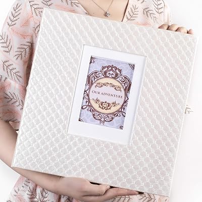 Large Wedding Photo Album Scrapbook Self-Adhesive Pages for 4x6 5x7 8x10 Photos,60 Pages, Ideal for Weddings, Birthdays, Baby Showers-White