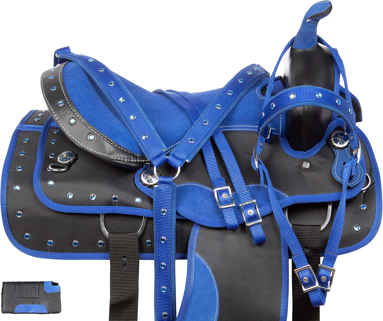 Beautiful Western Pleasure Trail Barrel Racer Show Horse Saddle TACK Set PAD Silver Crystals