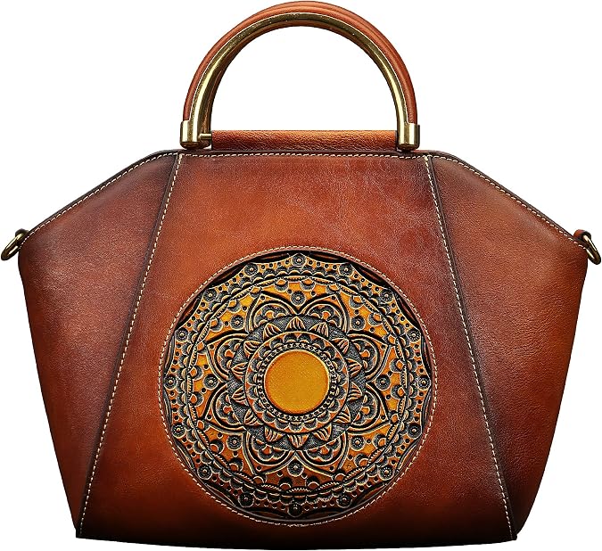 Leather Purses for Women Embossed Totem Women's Handbags Top Handle Satchel Retro Crossbody Bags for women