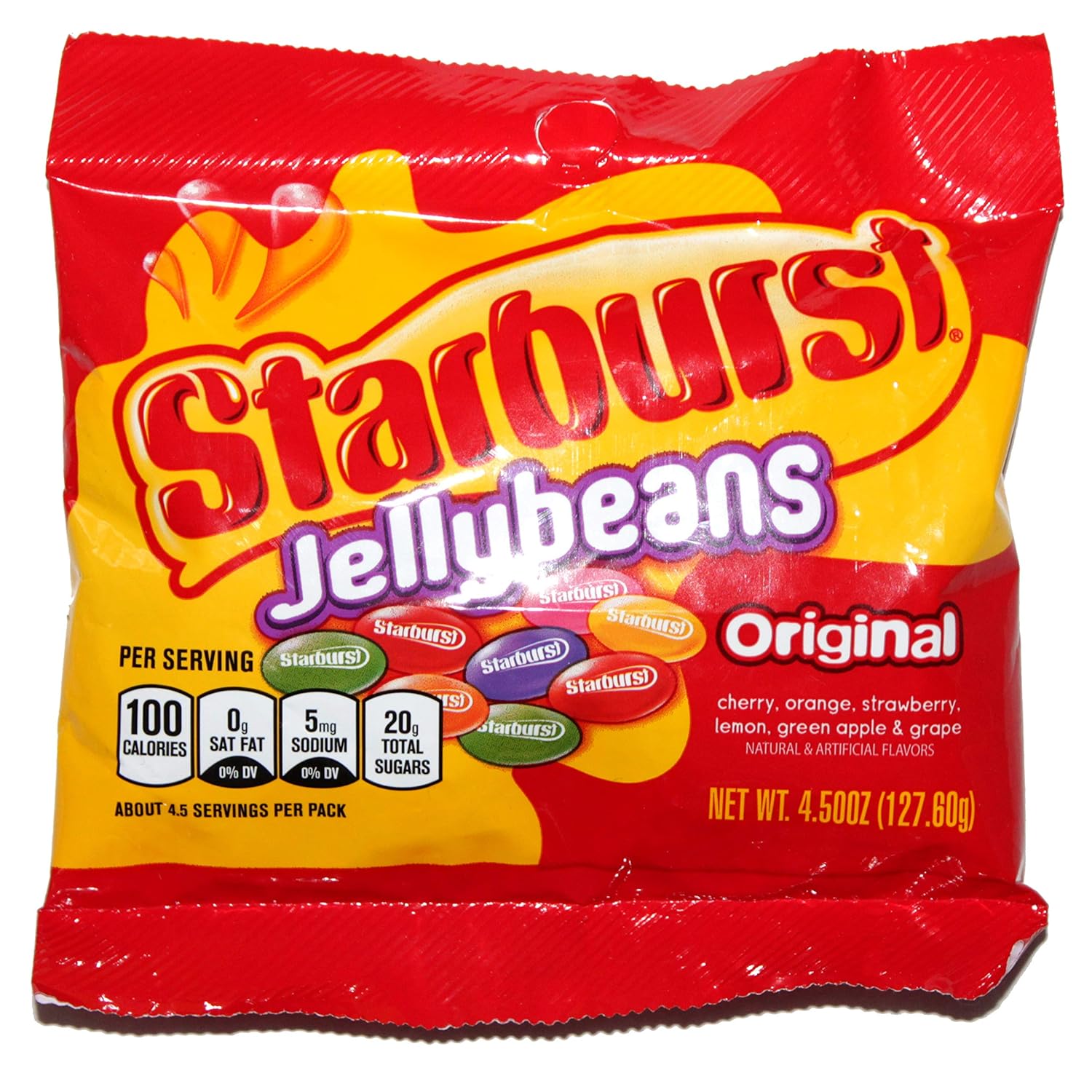 Starburst 1 Bag Jellybeans - Original Flavors - Cherry, Orange, Strawberry, Lemon, Green Apple &amp;amp; Grape - Chewy Candy 4.50 oz