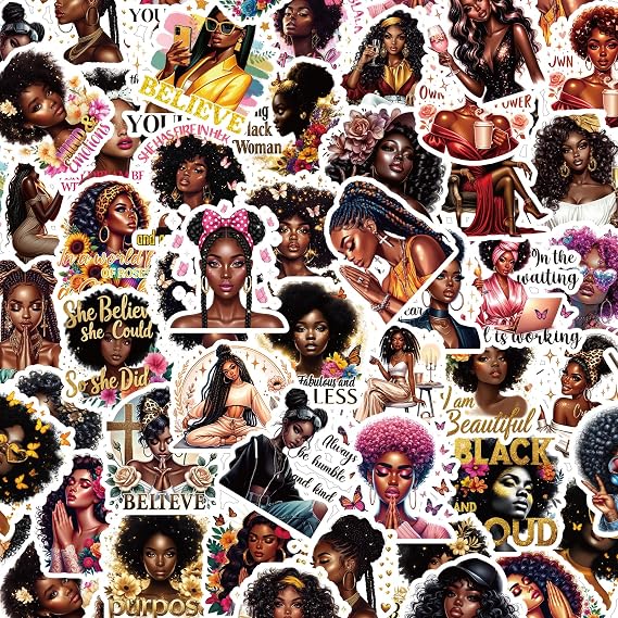 Thrist Black Girl Affirmation Stickers - 100PCS African American Black Women Stickers for Teens Adults Inspirational Quote Gifts Sticker for Water Bottle Laptop Phone Guitar Luggage