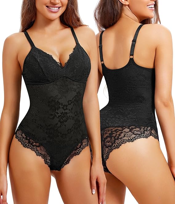 REYEOGO Lace Shapewear Bodysuit for Women Tummy Control Body Shaper V Neck Fajas Tank Tops Slimming Camisole Corset