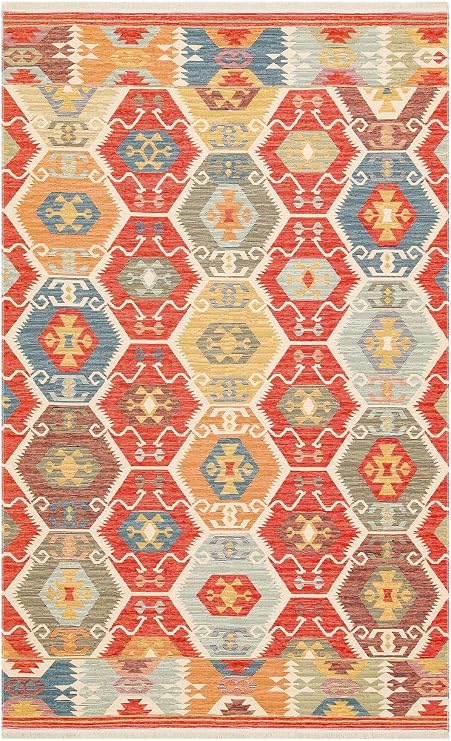 NOMAD NMD 06 RED Yıkanabilir, Çift Taraflı Kullanıma Uygun Yumuşak Tuşeli Otantik Kilim, Çok Renkli10, 80 x 150