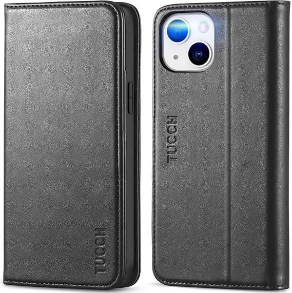 TUCCH Wallet Case 3 Card Slots for iPhone 14 (6.1") 2022, Classic Black
