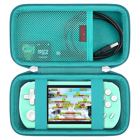 Elonbo Carrying Case for TEBIYOU/ WELLSTG/ TaddToy/ Beijue/ FAMILY POCKET/ CCTU/ X-JOYKIDS/ GREENCREEK/ Beico/ KAVOYI/ GuaiyeyeAP Handheld Game Console, Portable Electronic Gaming Player Bag, Green+