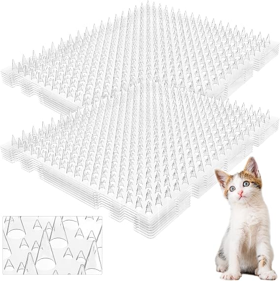 Clear Cat Deterrent Mat, 12 Pack 16" x 13" Scat Mats with 1" Spikes and 50 Stickers, Flexible Pet Training Panels for Couch, Kitchen Counter, Window Sill, Plant Pots and Garden Beds