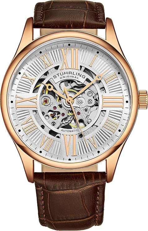 Stuhrling Original Atrium Men's Skeleton Automatic Mechanical Mechanism Watch with Leather Strap