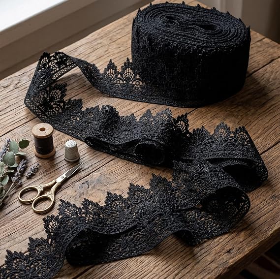 IDONGCAI Black Venice Lace Trim 2 Inch x 7 Yards